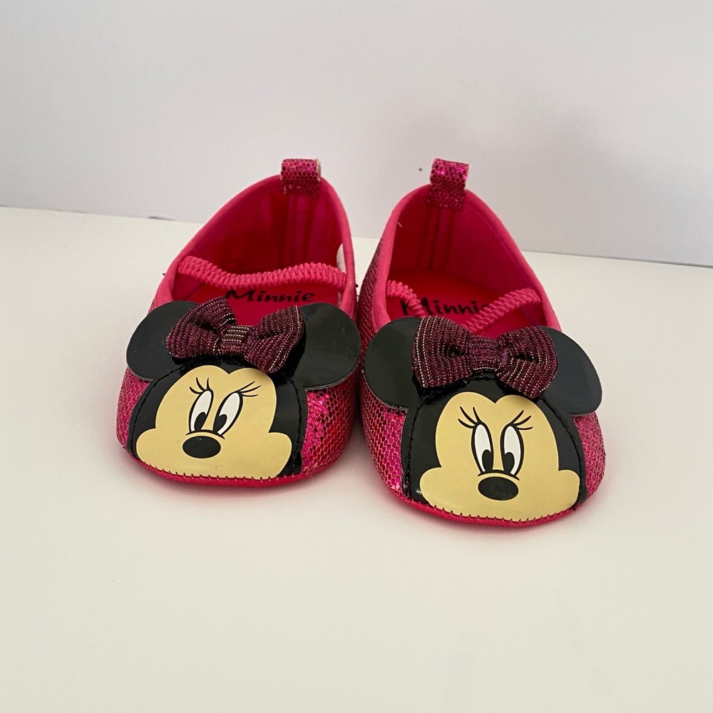 Disney Pink and Black Mickey Mouse Slippers Soft Plush Slip-On Size 9 12 Months
